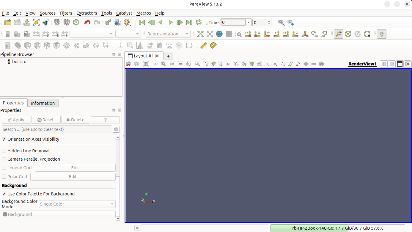ParaView on launch - empty render view.