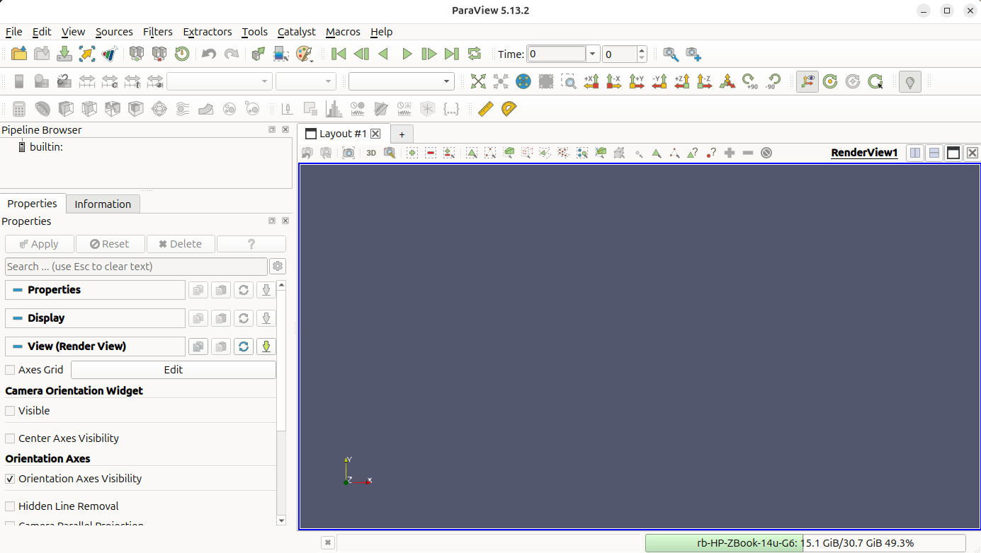 ParaView on launch - empty render view.